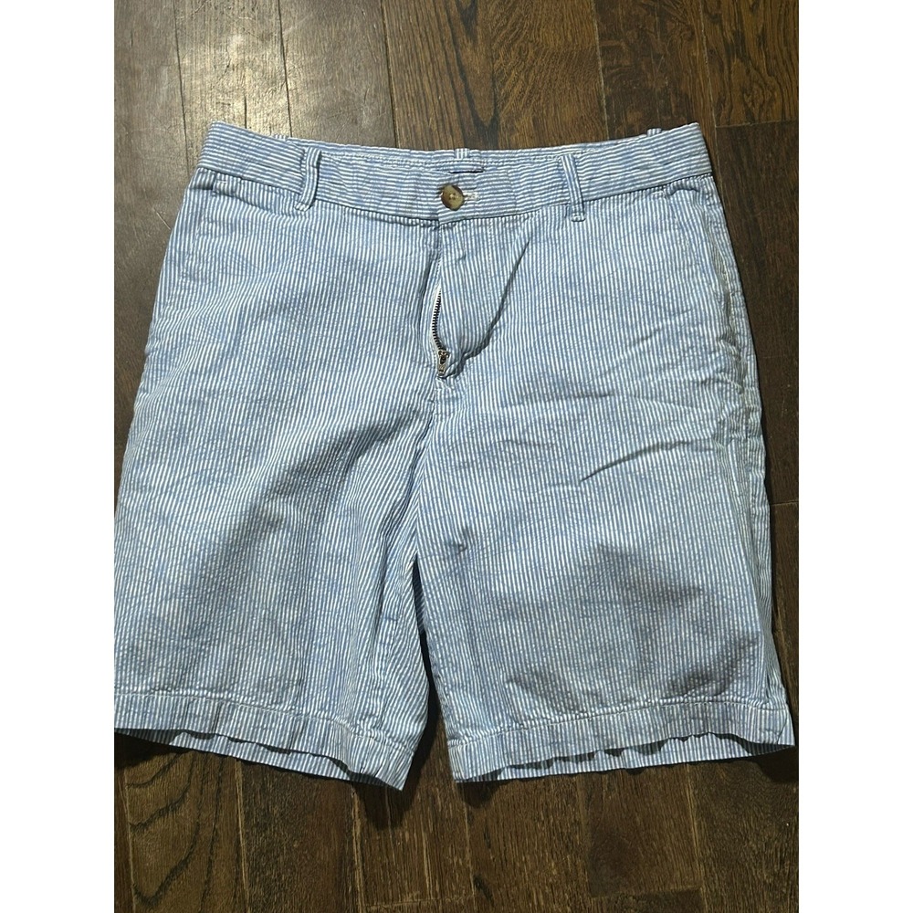 IZOD Mens Cotton Casual Travel Classic Chino Golf Shorts Blue Stripe Size 30
